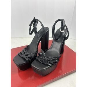 GIANNI BINI Women 9 Black Strappy Open Toe Platform High Heel Sandal Chunky Goth